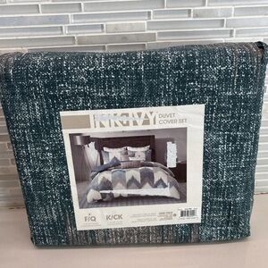 Ink+Ivy F/Q Duvet Cover & 2 shams Aqua full/queen NEW